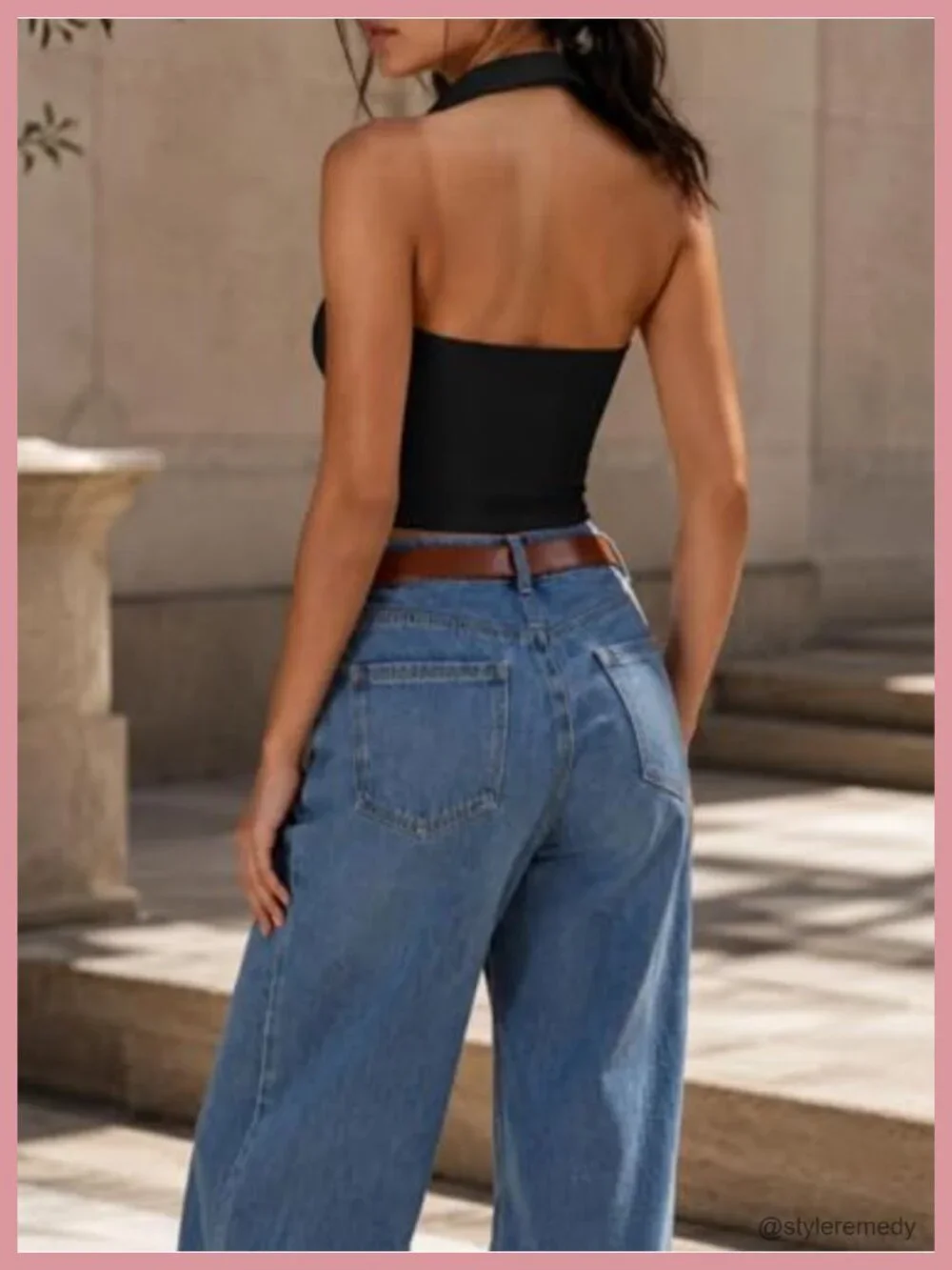 Halter Crop Tops for Women Backless Sleeveless Ribbed Knit Collared Tank Top